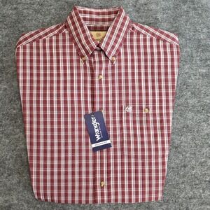 NWT Wrangler Classic Shirt Medium Red White Plaid Relaxed Long Sleeve Button Up